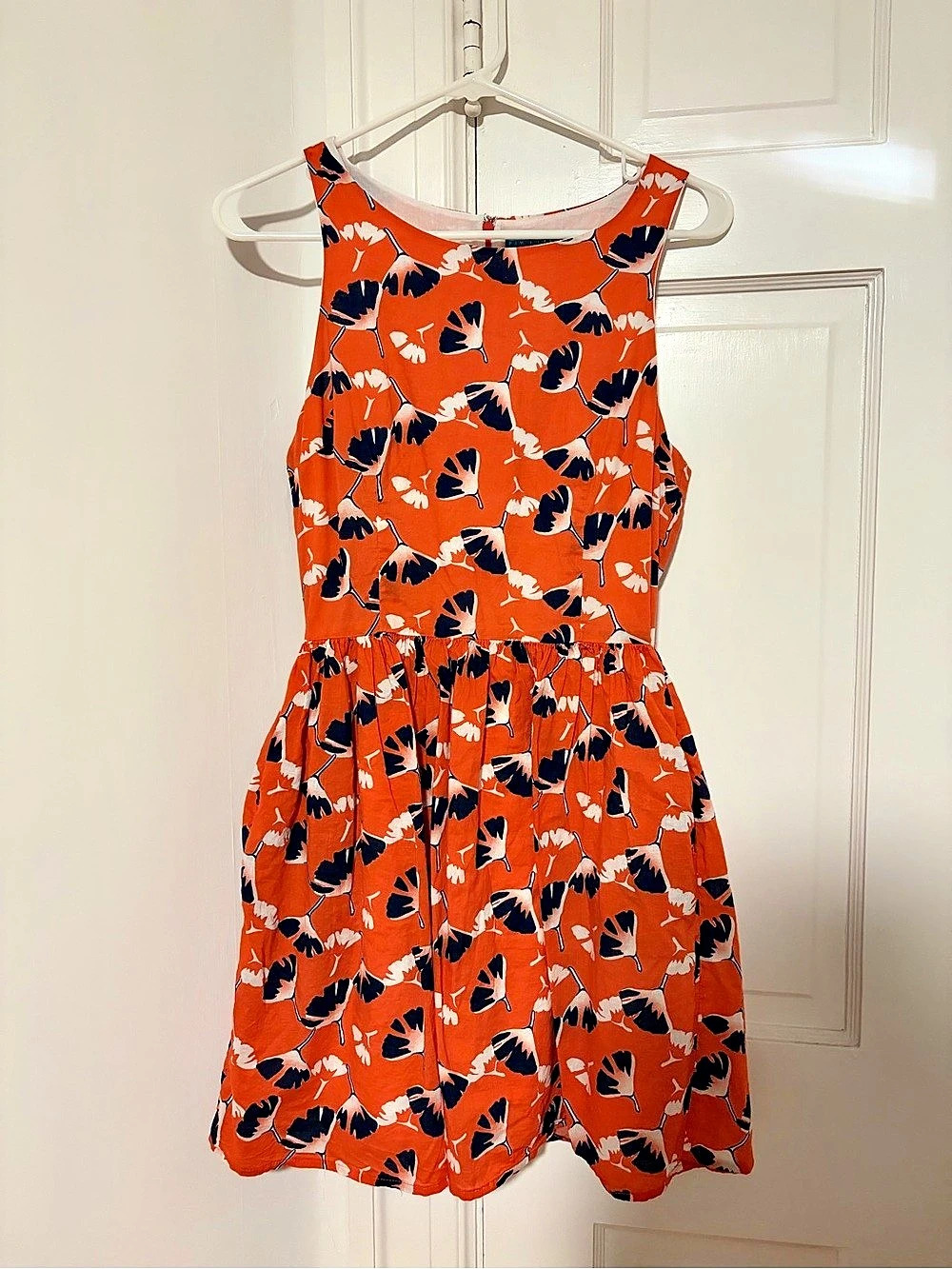 Pim & Larkin Floral Mini Cotton Dress in Orange Size Small